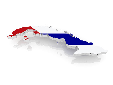 Umriss der Insel Kuba mit der kubanischen Flagge